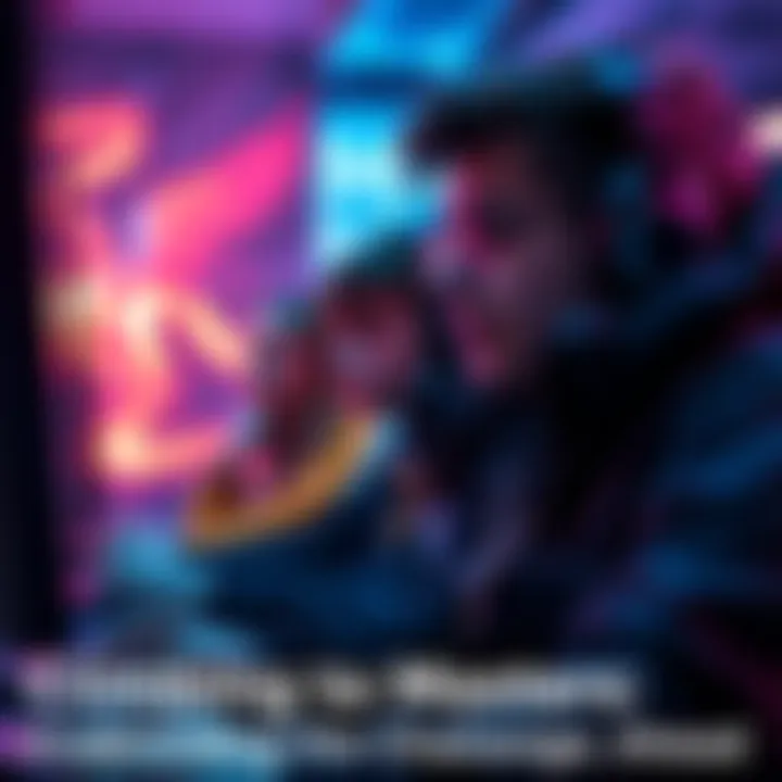 A group of gamers intensely focused on their screens during a competitive match, showing determination and teamwork.