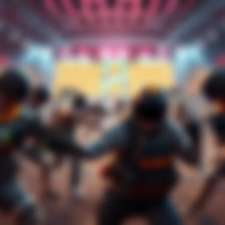 Players competing with sponsored kits A group of players battling in a game featuring sponsored kits, showing frustration over looting options. The scene captures intense competition with players in various gear.