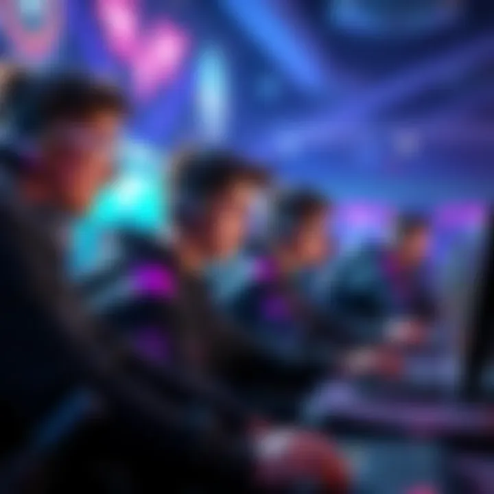 Players Competing in Zero Build Tournament A group of gamers intensely focused on their screens during a Zero Build tournament