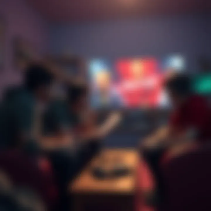 A group of gamers discussing their different opinions on the game Absolution in a cozy game room