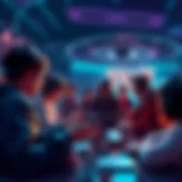 A group of people talking about video game characters they regret buying, with a focus on an alien-like figure representing the Xenomorph.