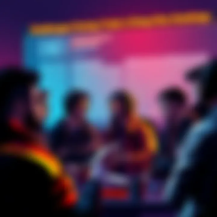 Players discussing trial rankings Group of players expressing concerns about trial rankings fairness with charts in the background