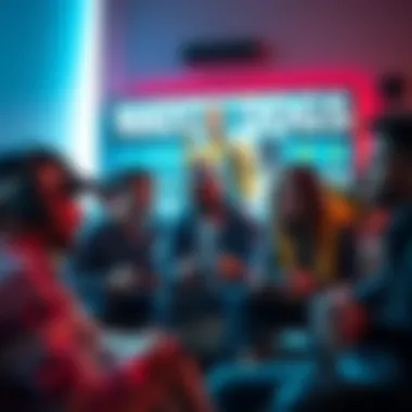 A group of gamers discussing their experiences with Watch Dogs: Legion, looking frustrated and bored, with game controllers in hand and a TV displaying the game in the background.