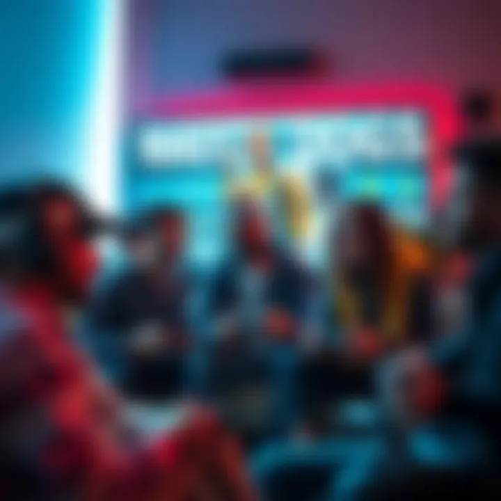 A group of gamers discussing their experiences with Watch Dogs: Legion, looking frustrated and bored, with game controllers in hand and a TV displaying the game in the background.