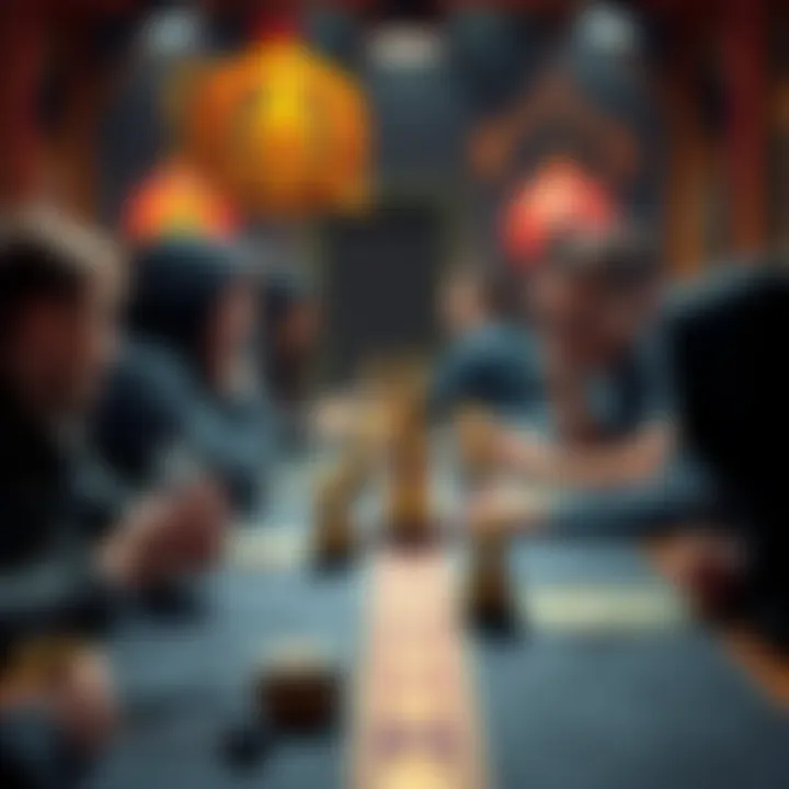 A group of players engaging with their Dungeon Master during a roleplaying game session, showing smiles and excitement