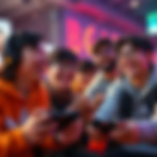 A group of gamers smiling and celebrating while playing their favorite video game characters