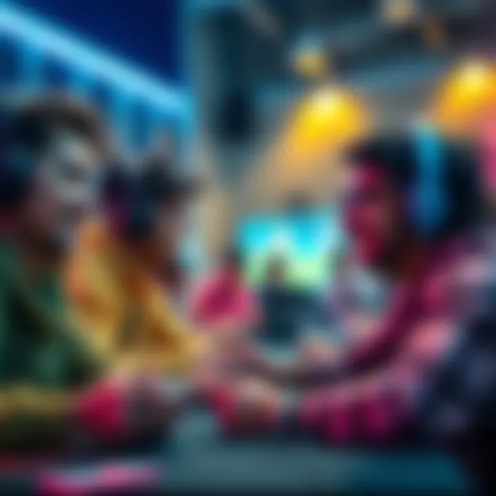 Players Enjoying Friendly Game Gamers engaged in a peaceful and cooperative gaming session, smiling and working together instead of competing against each other.