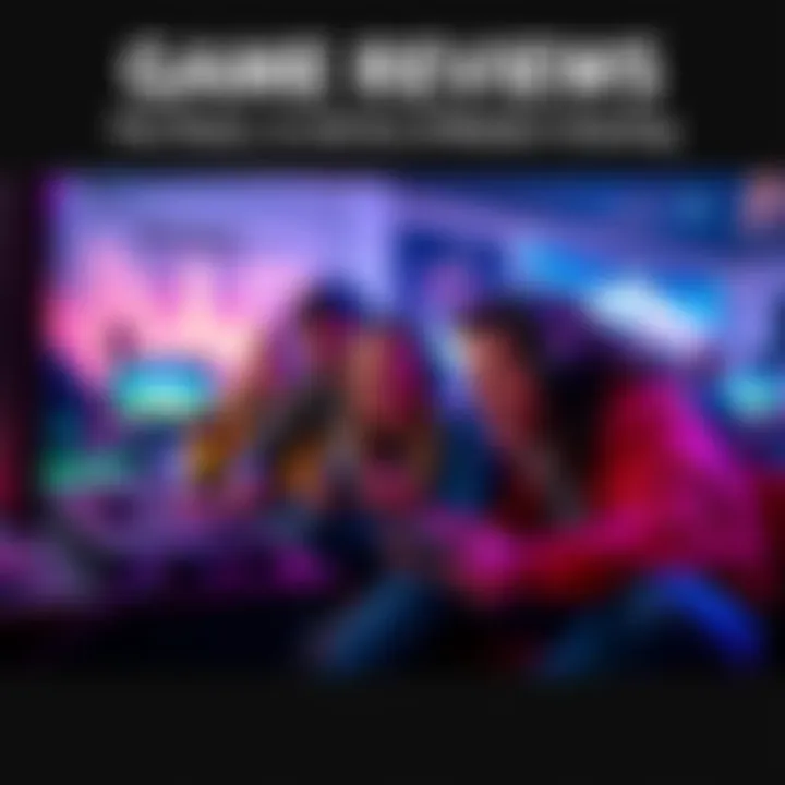 A group of friends gathered around a screen, excitedly playing a video game together