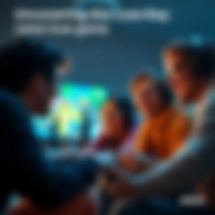 Players enjoying a game together A group of gamers gathered around a screen, sharing laughter and excitement while playing.