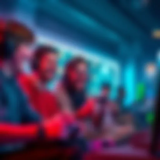 Players enjoying a game together Group of players engaged in a video game session, sharing excitement and laughter during a playthrough.