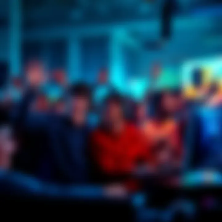A group of diverse players engaging in various popular MMO games on their computers and consoles, showcasing excitement and collaboration.