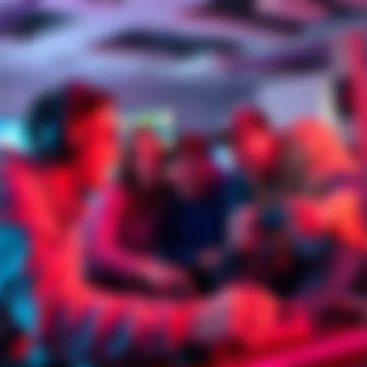 A group of friends gathered around a console, excitedly playing a video game together