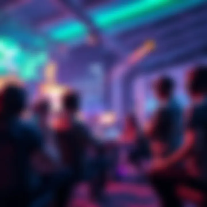 A group of players engaged in Free Kit gameplay in a colorful game lobby, showcasing a mix of peaceful and competitive interactions.