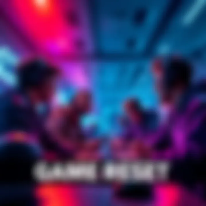 Group of players talking about a game reset while looking at screens, expressing hope for more balanced competition