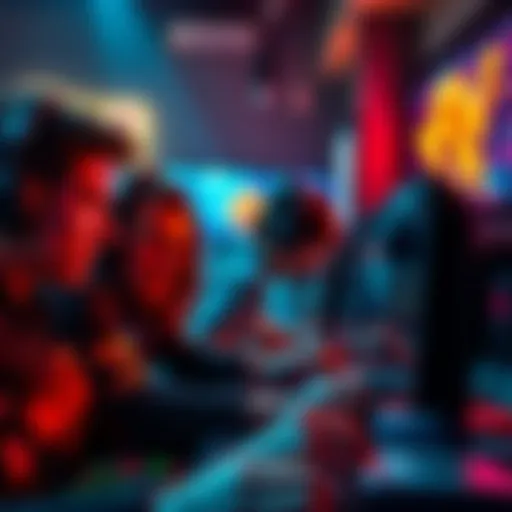 A group of gamers intensely focused on their screens, showing frustration and determination. Some players appear to be about to quit, while others are strategizing a comeback.
