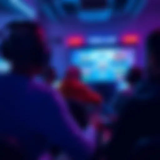 A group of gamers sitting together, engrossed in their screens while mission challenges are visible but ignored on the game interface.