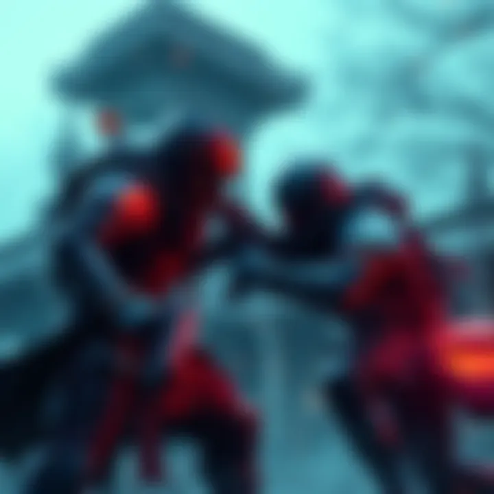 Two players engaged in a PvP battle in a fantasy game setting, with one player attacking the other while a tagging interface appears above them.