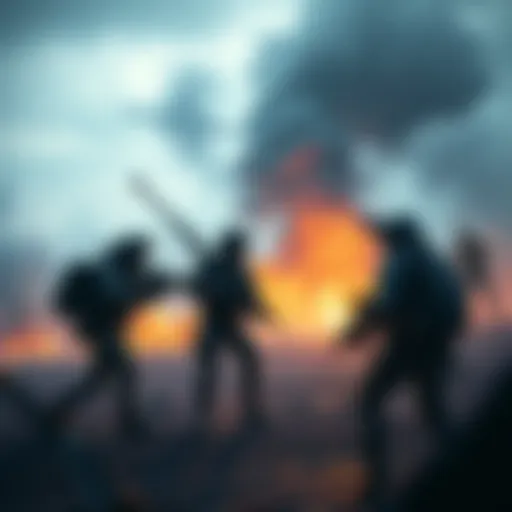 Four players stranded in a critical exfil scene, debating whether to help teammates or eliminate them, with a dramatic backdrop of battle and chaos.