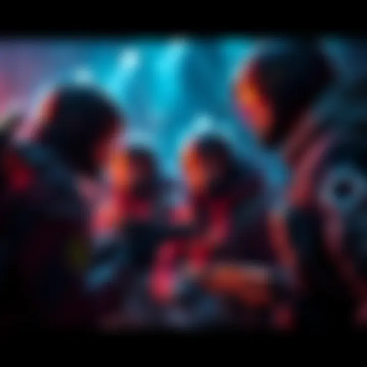 A group of players focused on looting items while ignoring threats, showcasing the challenge of teamwork in gaming.