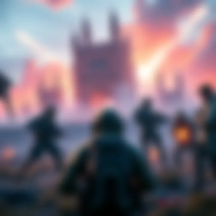 Gamers playing without visible structures during a match, relying on teammates and map