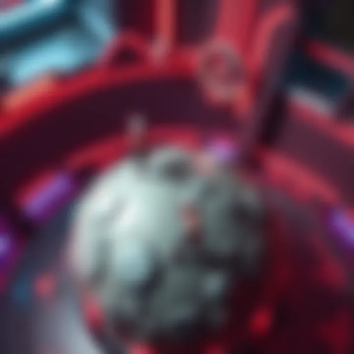 Three players standing on a curved, spherical terrain in a gaming environment, showcasing different positions to maintain balance.