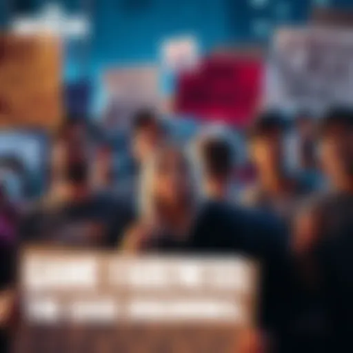 A group of gamers holding signs in a rally, voicing their opposition to buybacks in gaming, with expressions of frustration and determination on their faces.