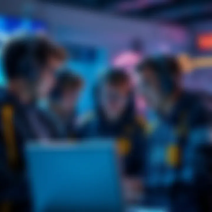 Players discussing ranking confusion Group of gamers looking at a screen, confused about ranking rewards between Gold 1 and Gold 3.