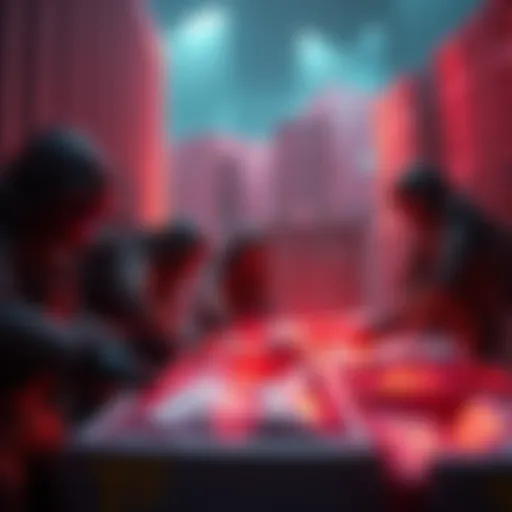 Players Searching Containers Group of players intensely searching through containers for Tempest blueprints in a virtual environment