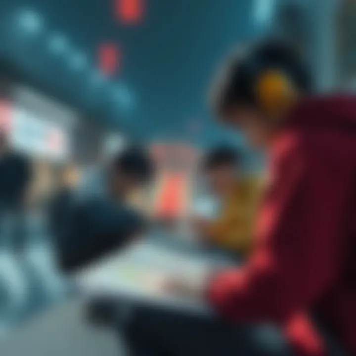 Gamers looking for the Otomo prototype manual in a game environment with maps and hints around them