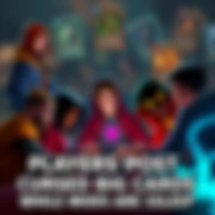 Group of players discussing cursed BG cards on a forum with eerie images of the cards in the background