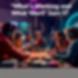 A group of players discussing successful and struggling deck strategies at a gaming table during an event in April 2026