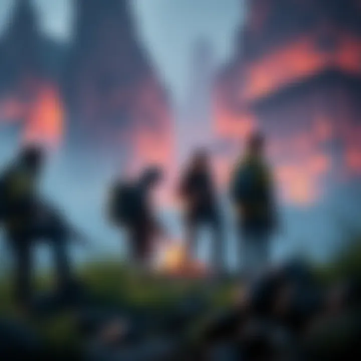 Players strategizing in Dire Marsh A group of players discussing tactics while facing challenges in the Dire Marsh map