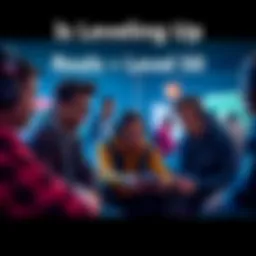 A group of game players discussing strategies while facing challenges at higher levels