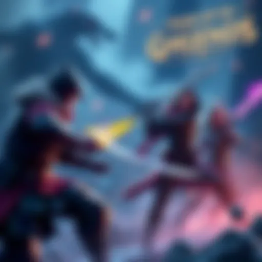 Group of gamers strategizing and fighting together in Legends, showcasing sword fighting and dodging skills
