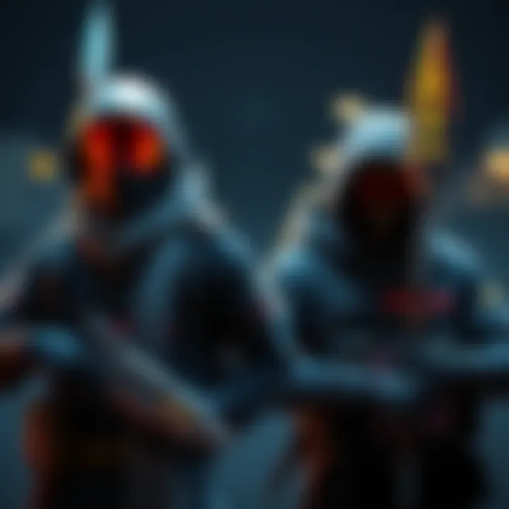 Two gamers showcasing different spear skins in new game mode, one with default skin and one with a unique spear skin