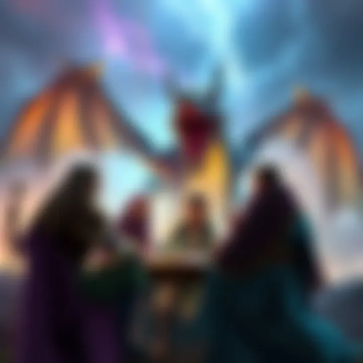 A group of D&D players discussing tactics to defeat a False Hydra in a fantasy game setting