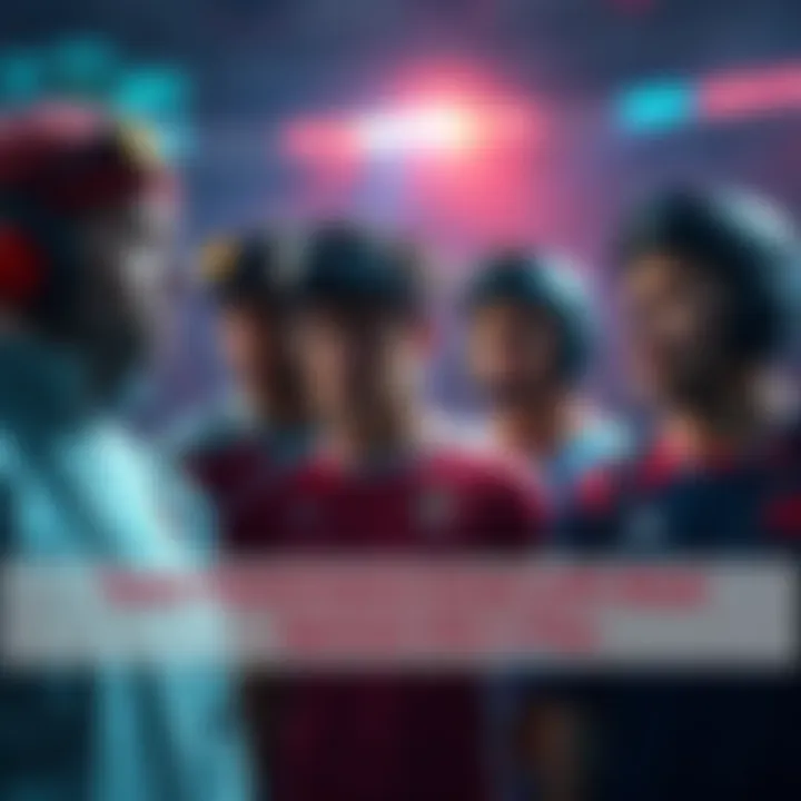 A group of players in a match, some wearing high-quality gear while others have worn and outdated equipment, showing frustration on their faces