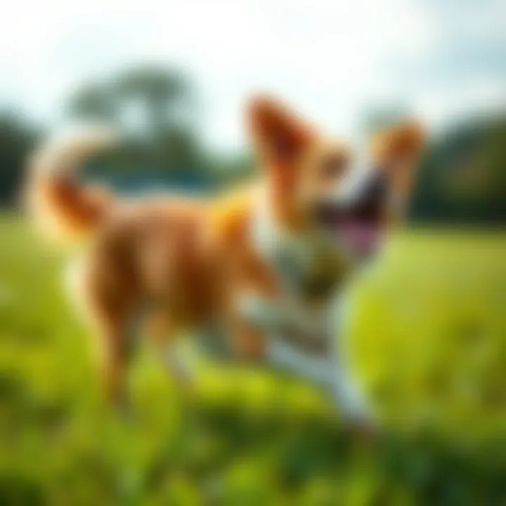A happy dog playing in a grassy field, showcasing its friendly demeanor and love for companionship.
