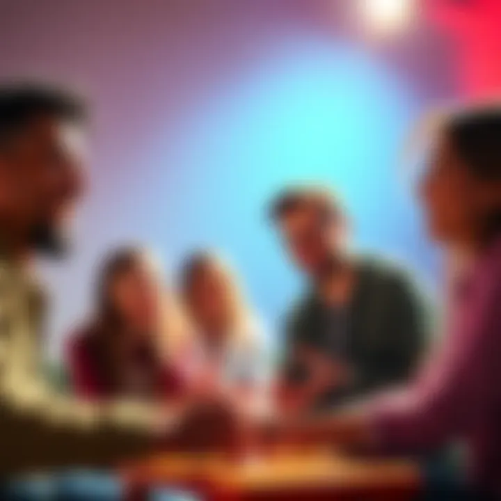 A group of friends laughing and playing a game together, highlighting joyful moments and creativity in engagement.