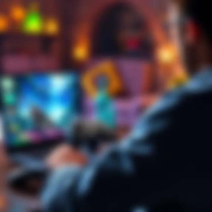 A person using Xbox Cloud Gaming to play Baldur's Gate 3 on a laptop with game controllers nearby