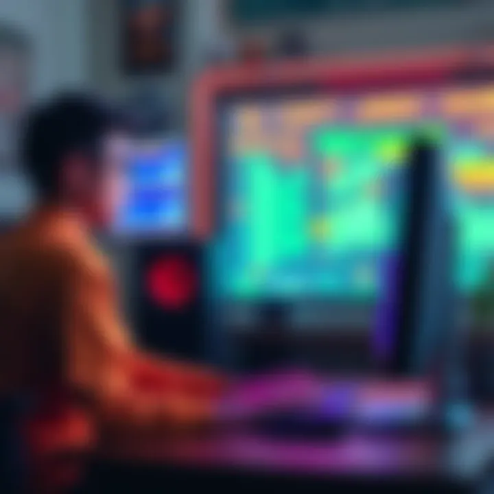 A person sitting at a computer, enjoying Java games with a nostalgic feel