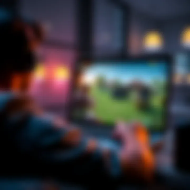 A gamer playing a video game on a laptop while connected to the internet, showing a split screen with one side set to offline.