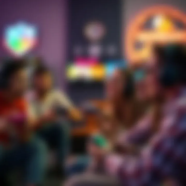 Playing Short Games Several people playing a variety of short video games together, showcasing excitement and engagement with different genres.