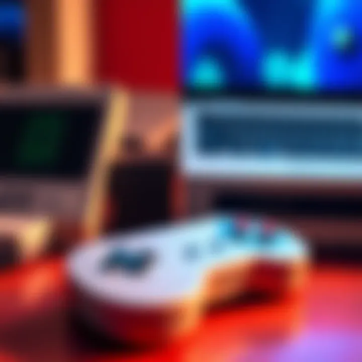 A side-by-side view of a classic video game console and a modern gaming console, with a nostalgic game controller in the foreground