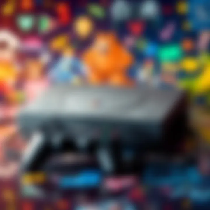 A vintage first PlayStation console with a game controller, celebrating its 36th anniversary, set against a colorful background of iconic game characters and graphics.