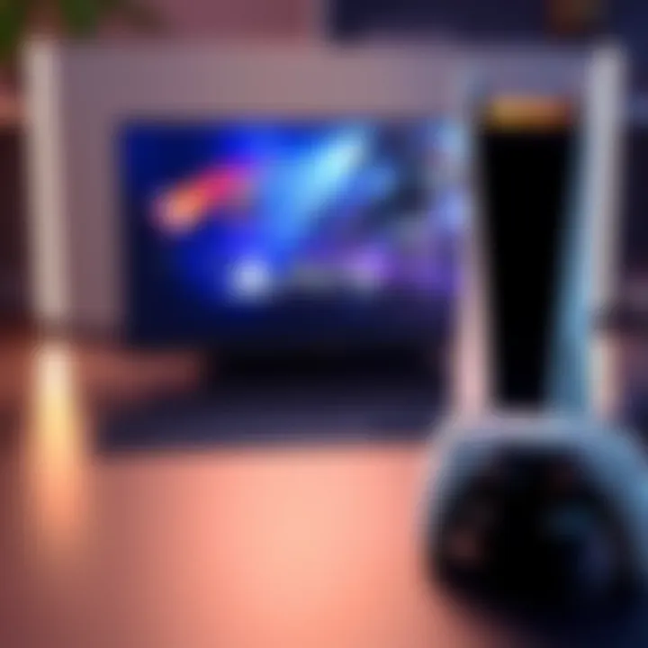 A PlayStation Portal alongside a PS5 console, showing the differences and similarities between the two devices, with games displayed on the Portal screen.