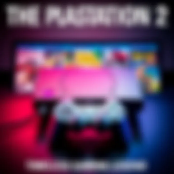 A PlayStation 2 console displayed with a game controller and popular game titles, showcasing its classic design and appeal.