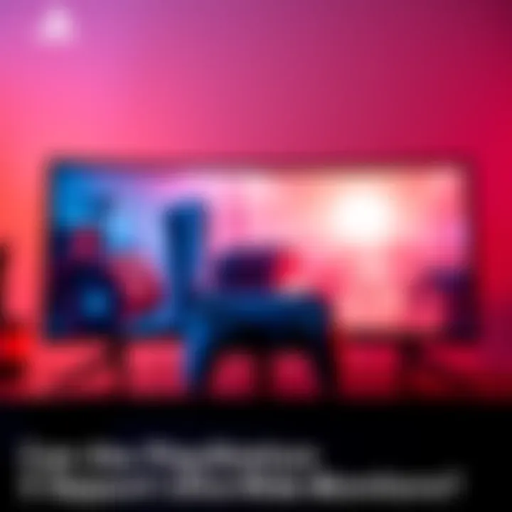 A PlayStation 5 gaming console displayed on an ultra wide monitor showing a vibrant game screen, illustrating the experience for gamers.