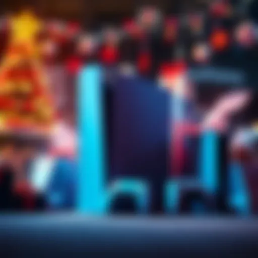 PlayStation 5 Sales Success A PlayStation 5 console surrounded by shopping bags and festive decorations during Black Friday sales, illustrating its popularity among consumers.