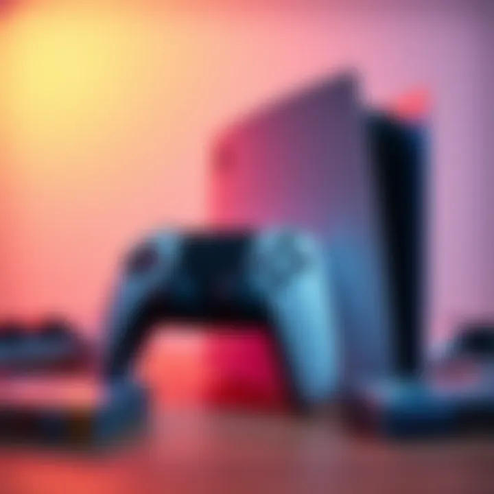 PlayStation 5 with game controller A PlayStation 5 console with a controller and game cases displayed